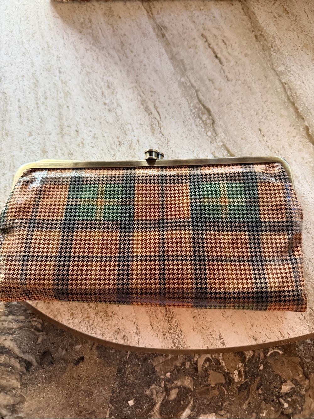 HOBO Plaid Kiss-Lock Clutch in Tan, Green and Black